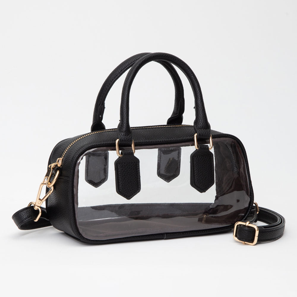 Clear Structured Handbag in Black - front view