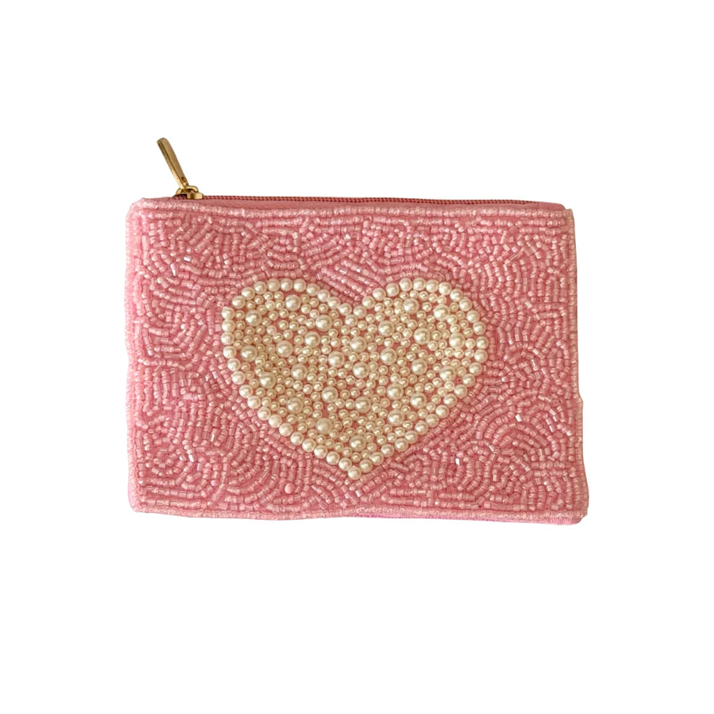 Pink Beaded Heart Coin Purse