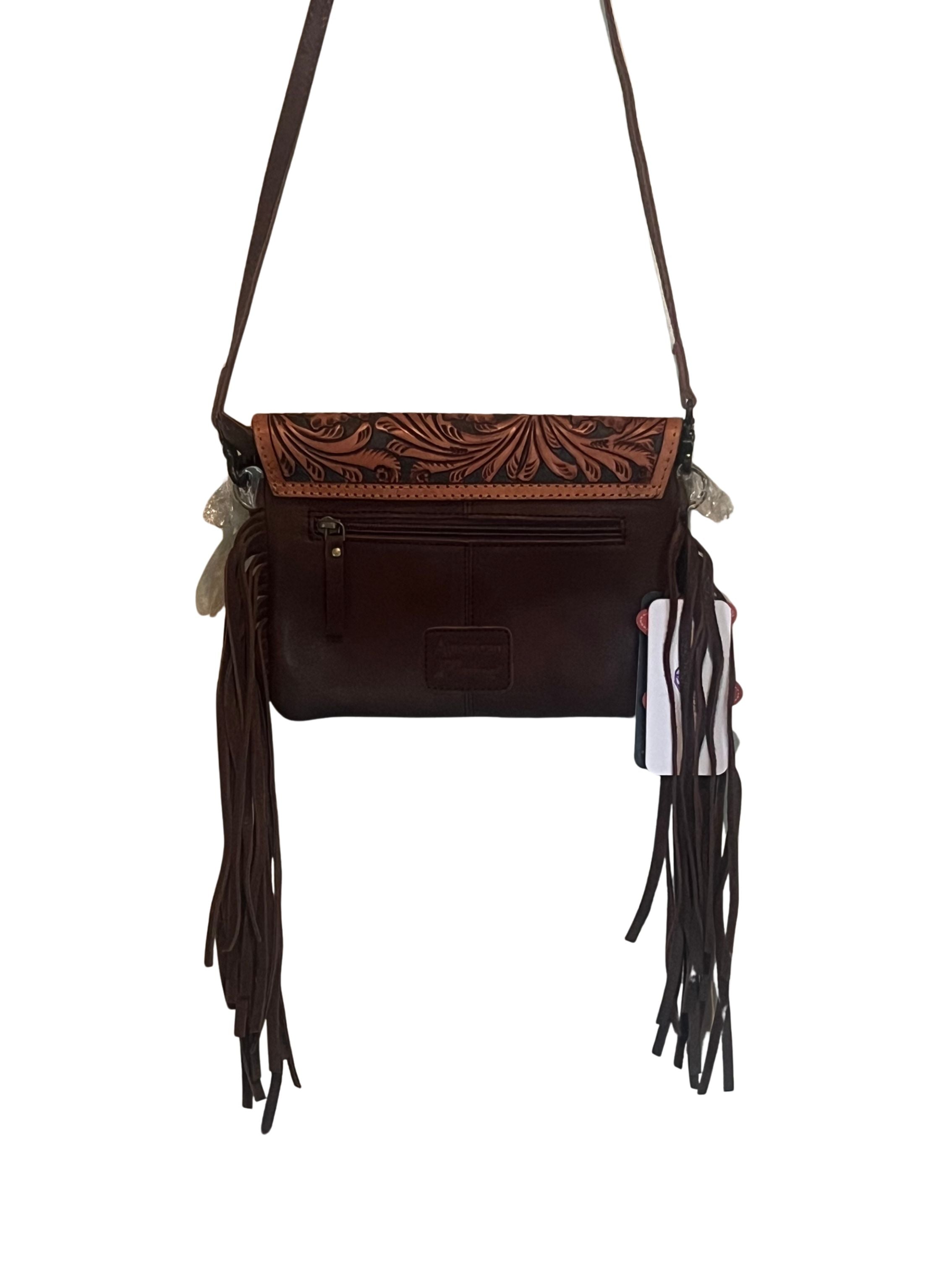 Floral Tooling Crossbody Bag — Pink Concho & Fringe | Western Leather Purse | American Darling