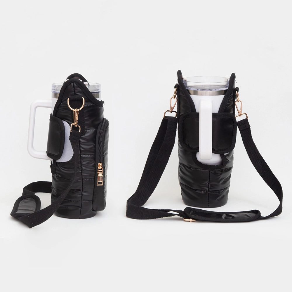 Puffer Tumbler Carrier Crossbody Bag in Black - side views