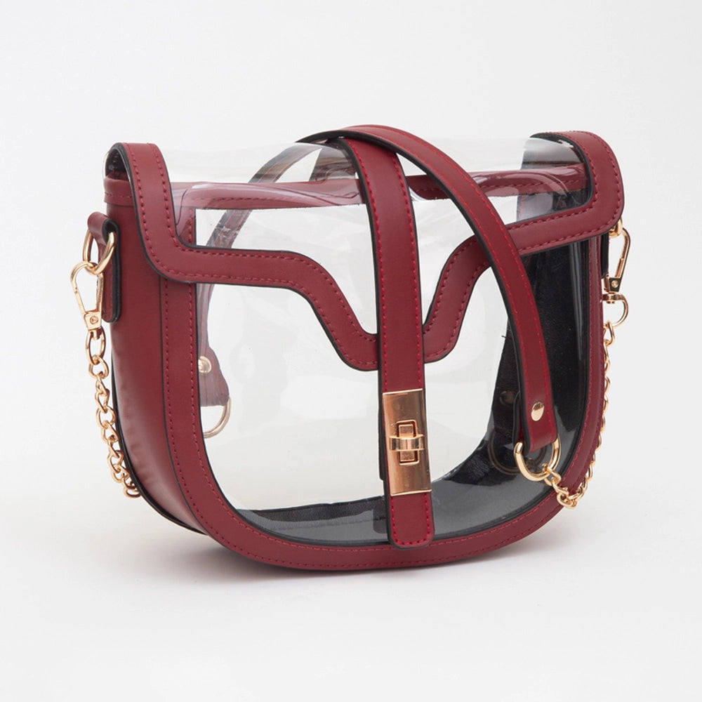Clear Saddle Bag — Bolsa Transparente Estructurada con Cadena Dorada | Stadium Approved