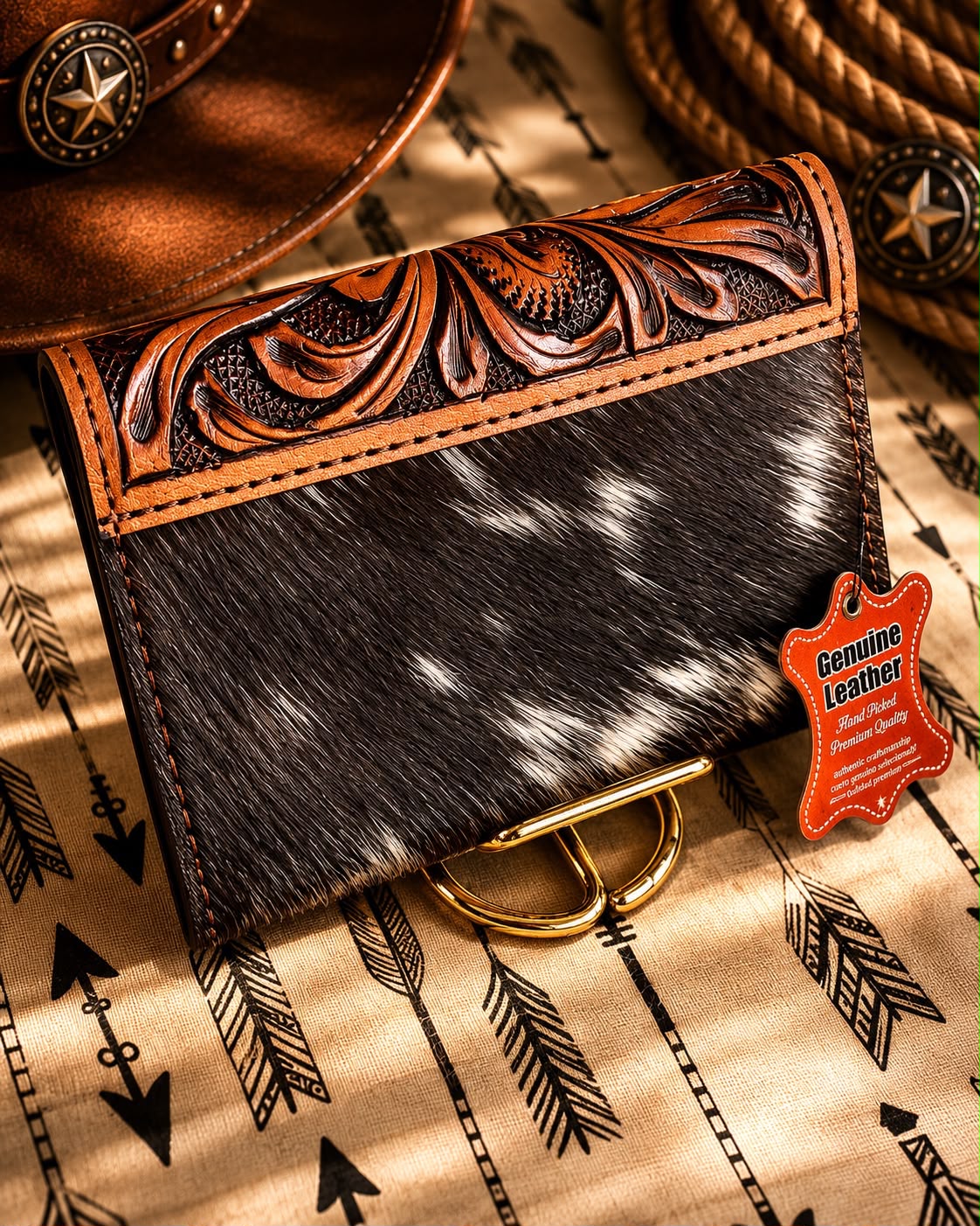 Cartera Western de Cuero con Pelo de Res