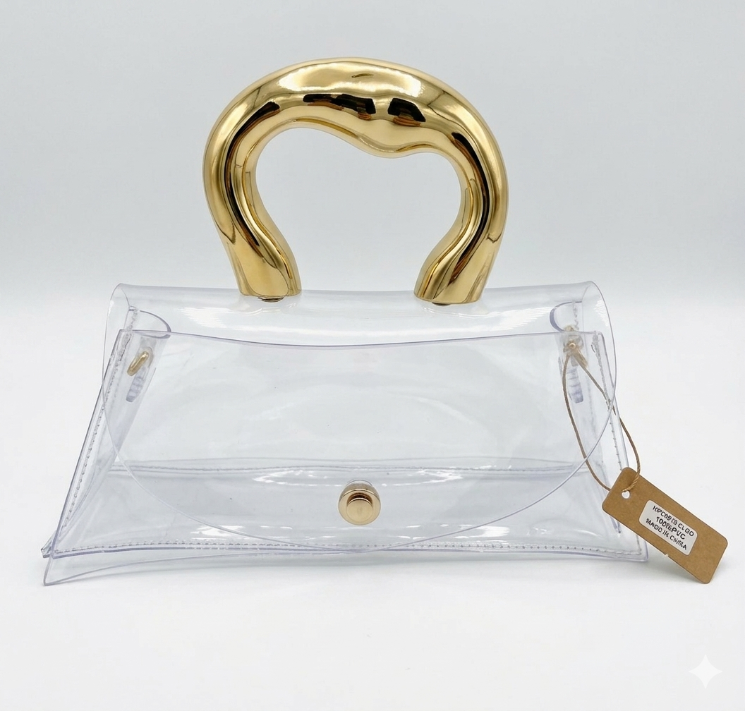 Bolsa Transparente con Asa Escultural Dorada ✨ | Statement Bag | Stadium Approved