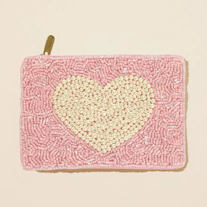 Pink Beaded Heart Coin Purse
