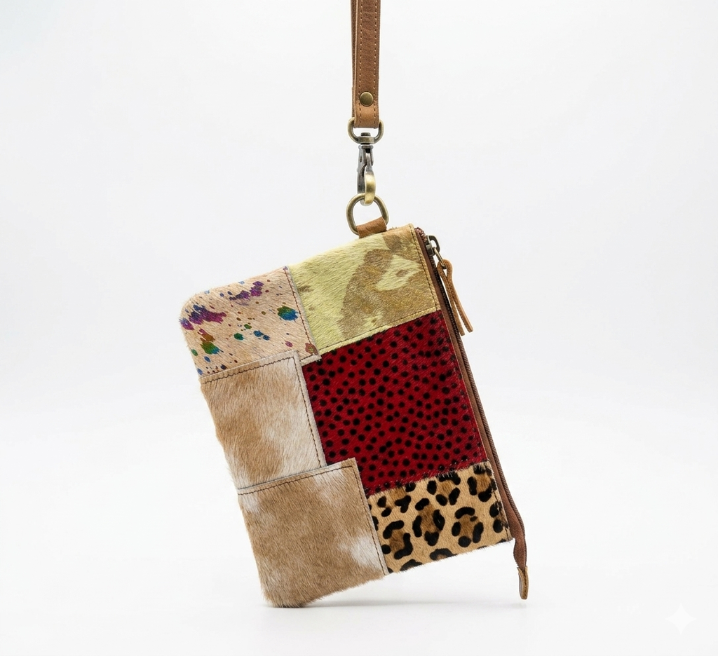 Genuine Cowhide Wristlet with Calf Hair Patch