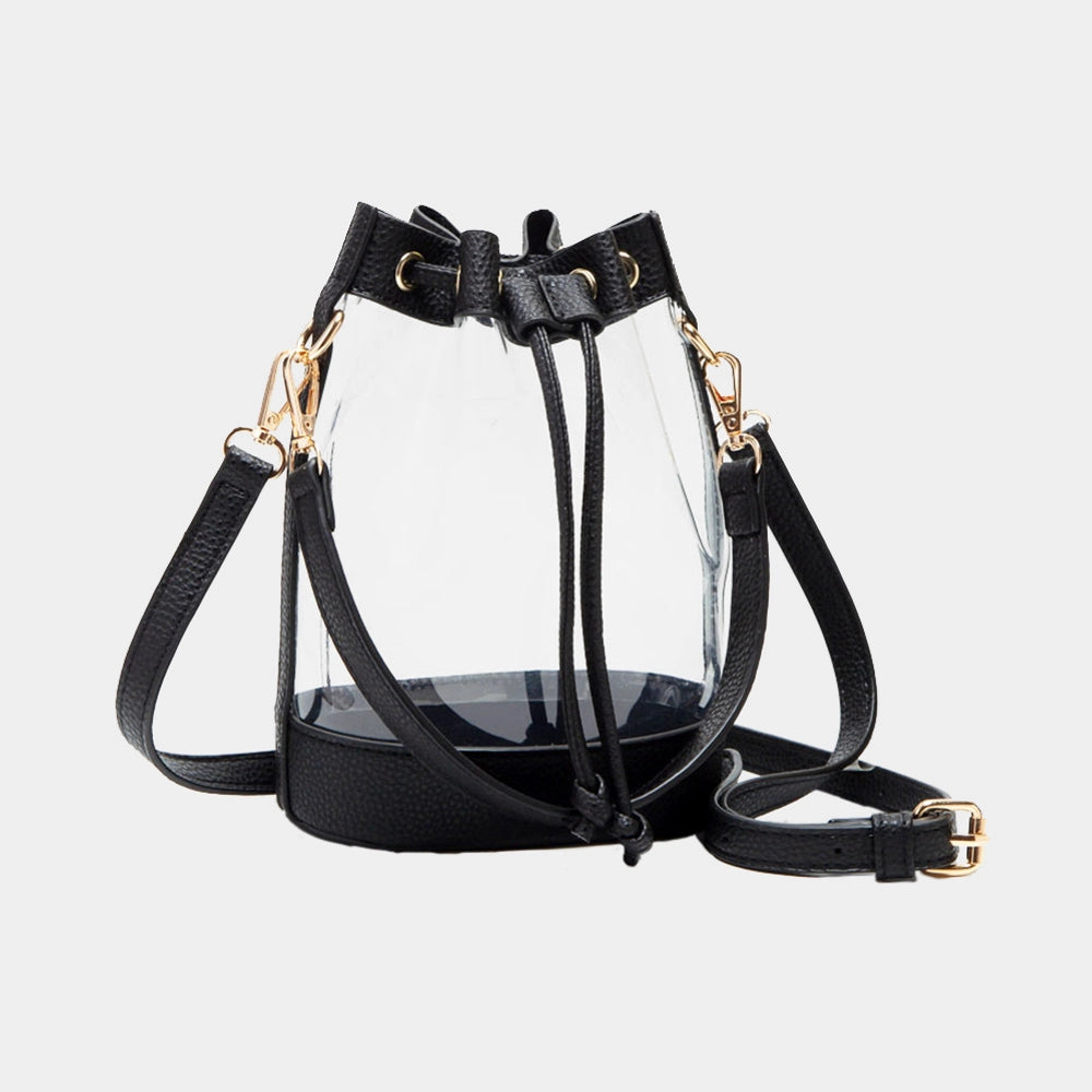Clear Bucket Bag with Leather Trim — Mini | 5.9"W x 7.9"H