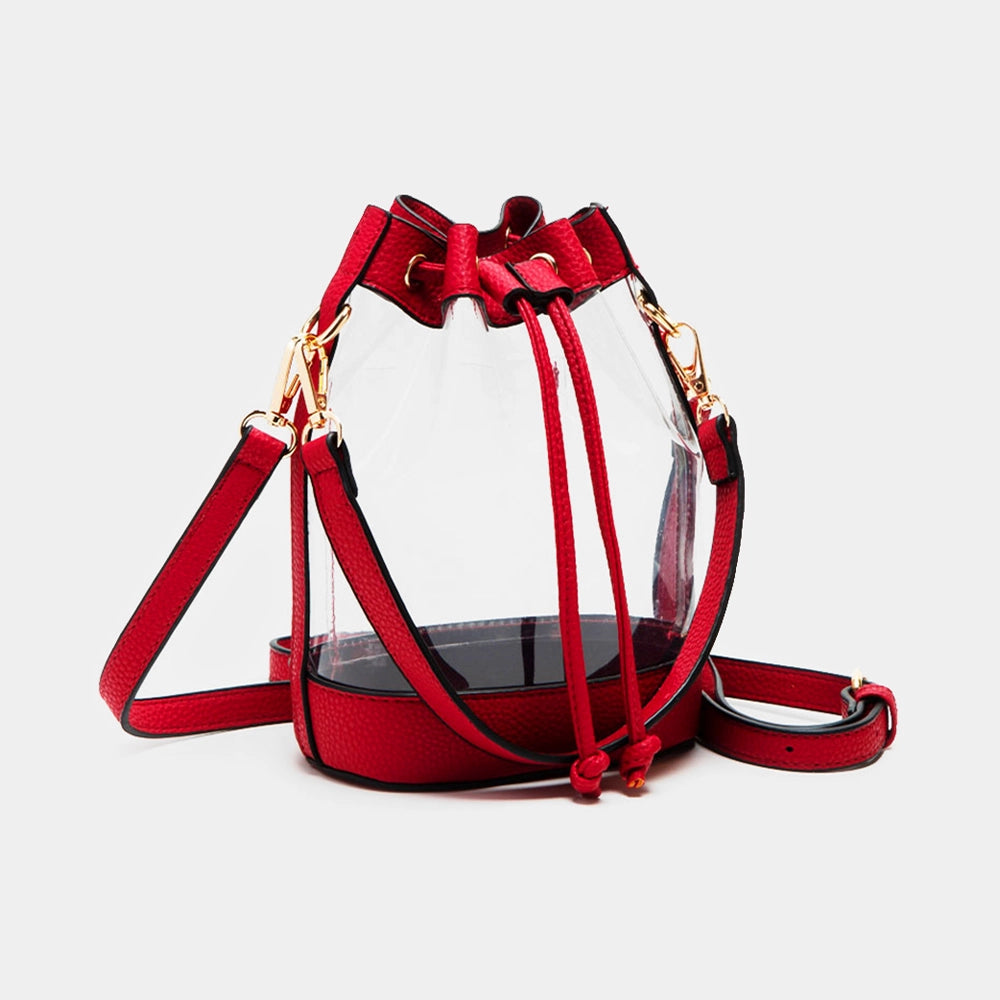 Clear Bucket Bag with Red Leather Trim