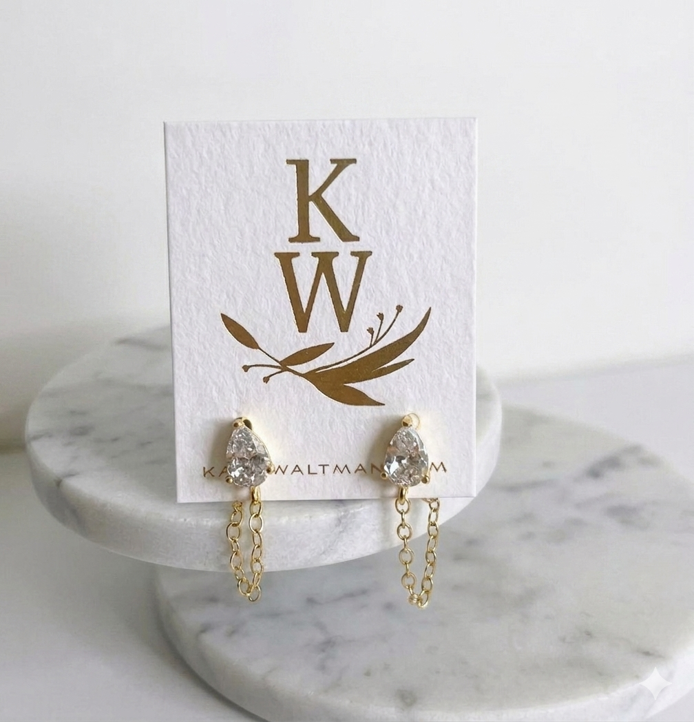 Eloise Chain-Wrapped Earrings — Circonia Drop with Gold Chain