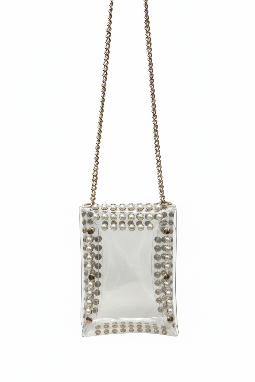 Bolsa transparente con perlas - fondo blanco