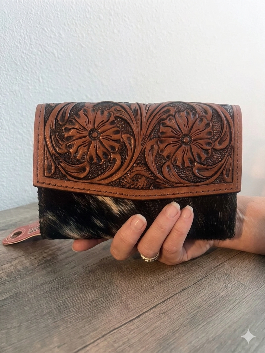 Cartera Western de Cuero con Pelo de Res