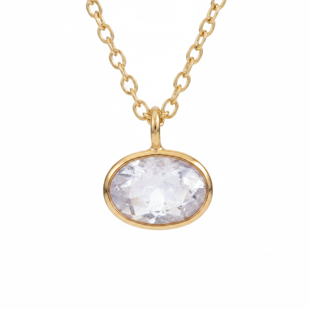 Collar SHAY con microengaste zoom colgante oval dorado
