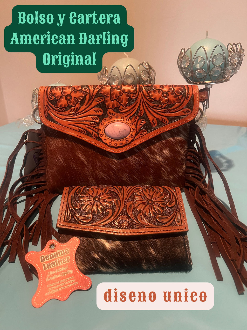 Western Leather & Cowhide Bag + Wallet Set — Floral Tooling & Fringe | American Darling