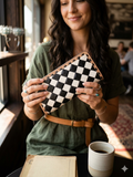Western Leather Wallet — Black & White Diamond Tooling | Long Bifold Purse